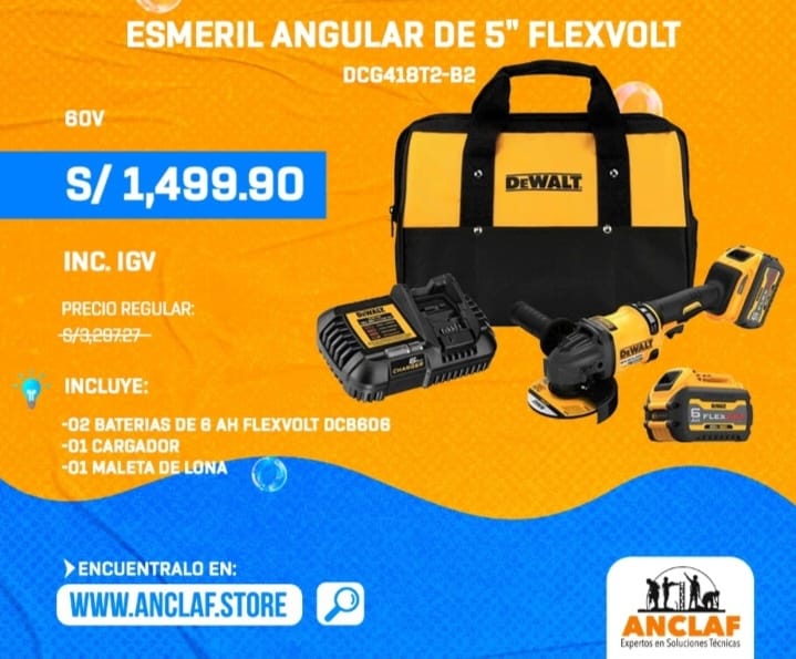 Esmeril Angular Flex Volt, modelo DCG 418T2-B2 DEWALT